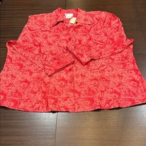 Harper Greer Stunning 100% Silk Jacquard Red Floral Button Down Shirt